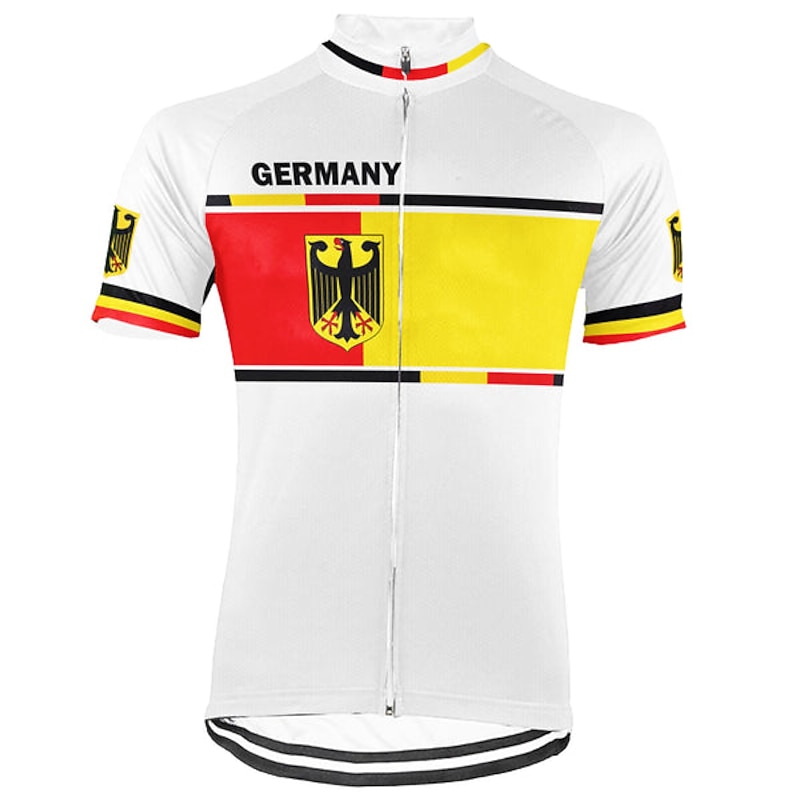 Men's Cycling Jersey Graphic Letter & Number Germany Short Sleeve Bike Jersey Top with 3 Rear Pockets Mountain Bike MTB Road Bike Cycling Quick Dry Reflective Strips Back Pocket Moisture Wicking3