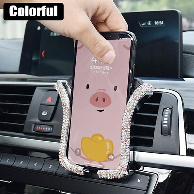 Car Rhinestones Phone Holder Crystal Air Outlet Vent Support Phone Diamond Clip Car Interior Universal Smart Phone Stand Automotive Parts & Accessories2
