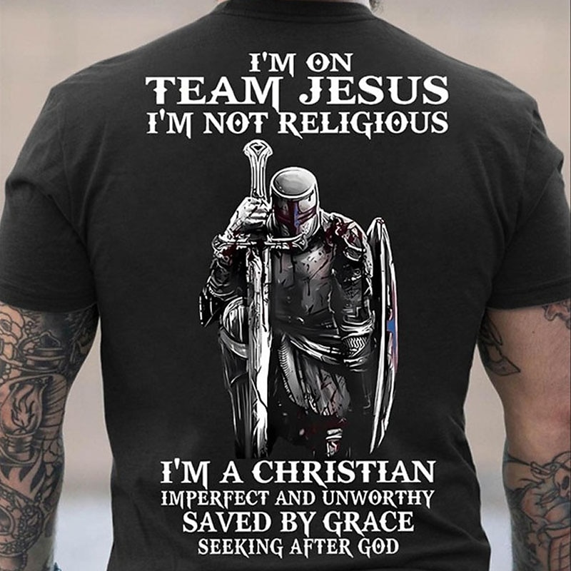 Men's Christian Graphic T-Shirt: Team Jesus, Not Religious, Saved by Grace Knight Tee
