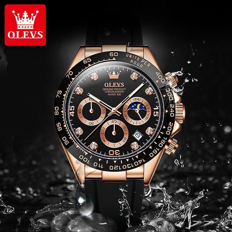 OLEVS 2875 Luxury Men's Watches Top Brand Quartz Watch Silicone Sport Date Chronograph Waterproof Multifunction Watch