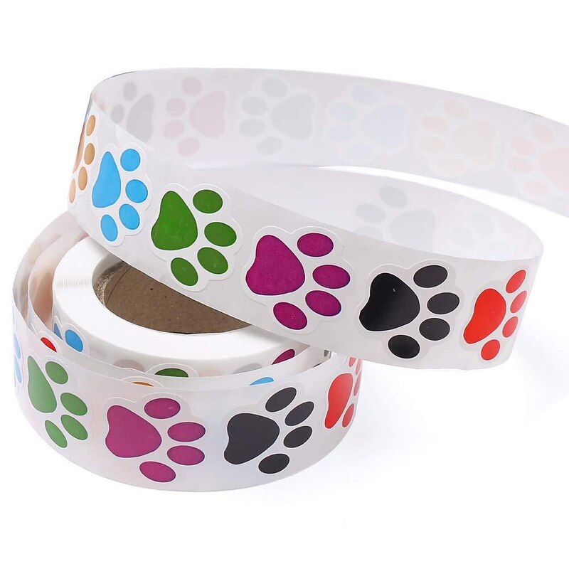 Paw Prints Stickers,(1 Inch/ 500 Stickers) Dog Stickers Dog Puppy Paw Prints Stickers,Colorful Self-Adhesive Labels Animal Decal,Paw Prints Envelope Seal for Classroom Kids (Black+Multi, 1 Inch)3