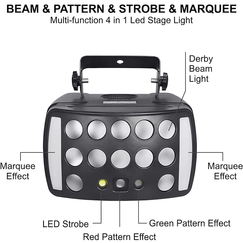 Party Lights Indoor DJ Stage Disco Light 4 in 1 with RGBW Derby Beam Red Green Pattern Light Led Strobe and Dynamic Marquee Remote & DMX Control Great for Disco Club Party DJ Stage Lighting4