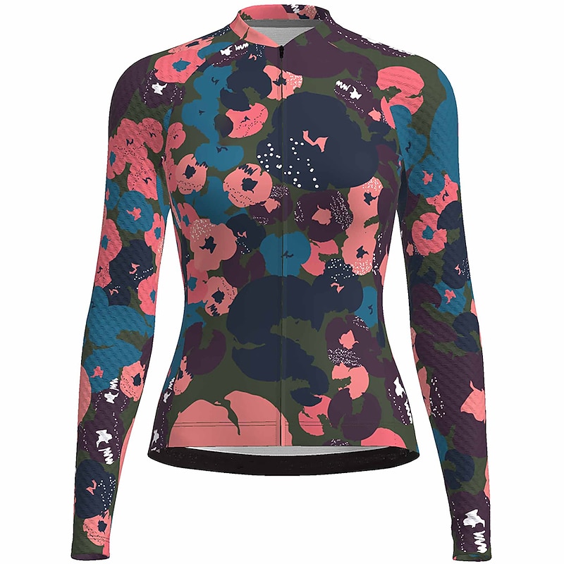 Women's Cycling Jersey Gradient Floral Botanical Long Sleeve Bike Jersey Top with 3 Rear Pockets Mountain Bike MTB Road Bike Cycling Quick Dry Reflective Strips Back Pocket Moisture Wicking Sports