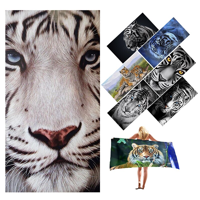 1PC Large Thick Bath Shower Towels 3D White Tiger Design Cotton Beach Towel for Women Men Travel Swimming Yoga Blanket2