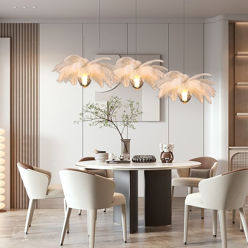LED Pendant Light Chandelier 35cm 1-Light White Ostrich Feather Bouquet Pendant Light Romantic Mounted Lighting Fixture for Restaurant Bedroom2