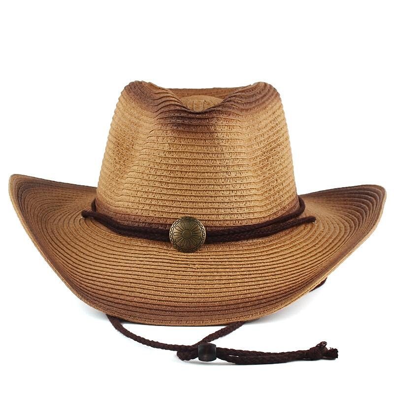 Woven Straw Cowboy Hat w/Hat Band Wide Brim West Cowboy Cowgirl Hat Men's Women's Costume Vintage Cosplay Holiday Vacation Hat3