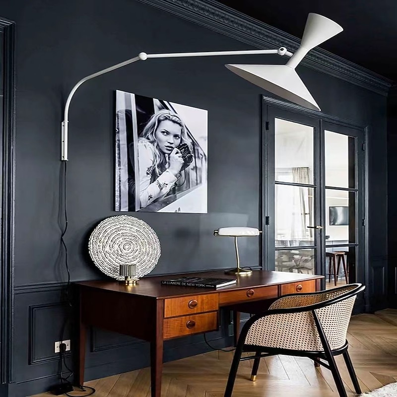 Swing Arm Wall Sconce Plug in Rotatable Black、Black Modern Wall Lights with On/Off Cord for Bedroom, Living Room2