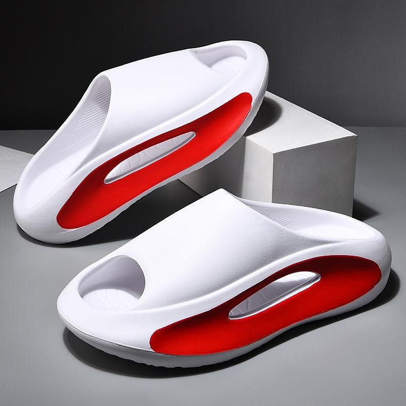 Men's White Slide Sandals with Red Cutout Design – Lightweight and Comfortable Slip-On Footwear for Casual and Summer Wear 2025 - $19.99