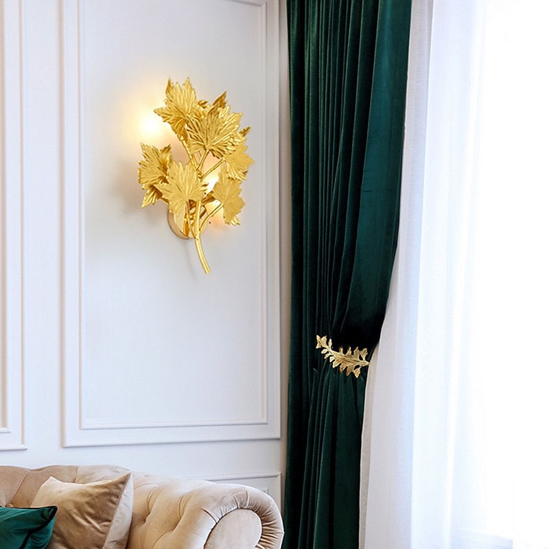 LED Wall Light Golden Maple Leaf Design Stair Living Room Sample Room 5W Nordic Decoration Bedroom Bedside TV Wall Art Light Wall Light Warm White 110-240V4