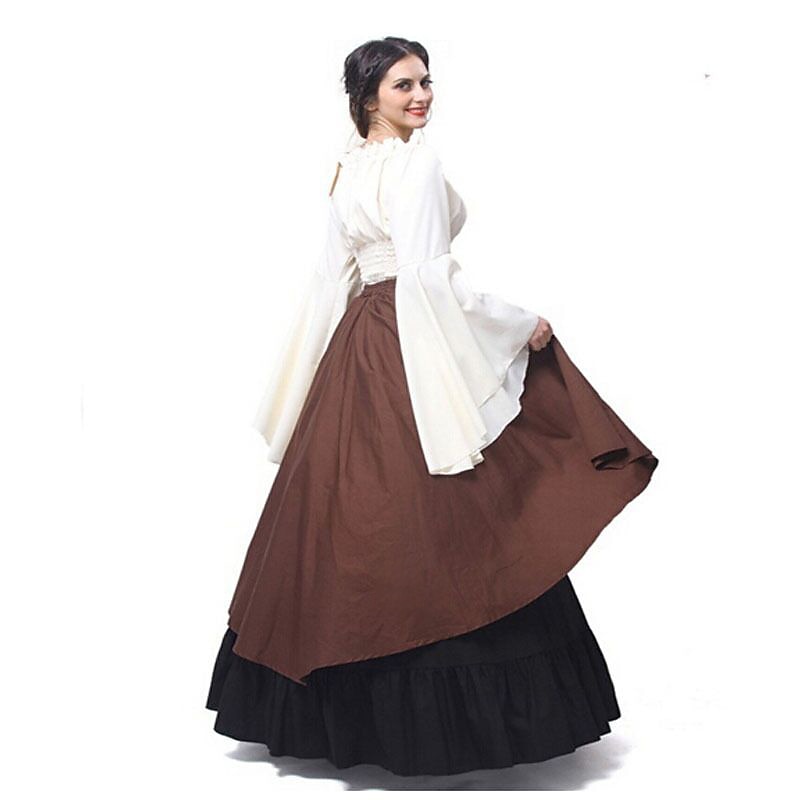 Retro Vintage Victorian Medieval Dress Chemise OverDress Flare Cuff Sleeve Ruffle Sleeve Trumpet Sleeve Lady Viking Irish Fancy Dress Women's Celtic Fantasy Masquerade Casual Daily Renaissance Fair2