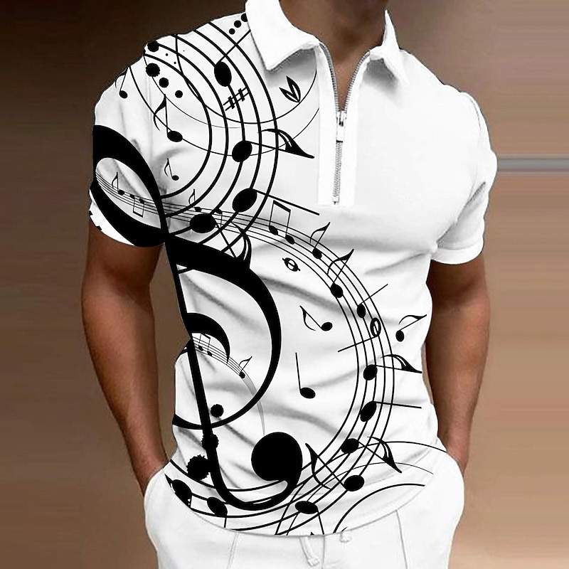 Music Festival Men's Music Zip Polo Shirts Golf Shirt Short Sleeve Polo Shirts Collared Shirts Casual Vacation Wear Festival Wear Party Outfits 3D Print Quarter Zip Polo Light Yellow Black White+Black3