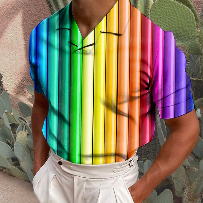 Men's Rainbow Striped Graphic Prints Polo Shirt Golf Shirt Short Sleeves Shirt Cuban Collar Outdoor Street A B C D E Print Clothing Apparel Fashion Designer Casual Breathable