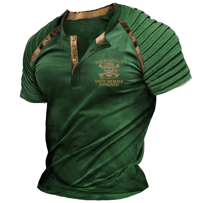 Men's Halloween Skull Graphic Prints Pirate Henley Shirt Raglan T Shirt Short Sleeve Fashion Designer Casual Outdoor Vacation Daily Summer Navy Blue Brown Green Henley Henley T-Shirt2