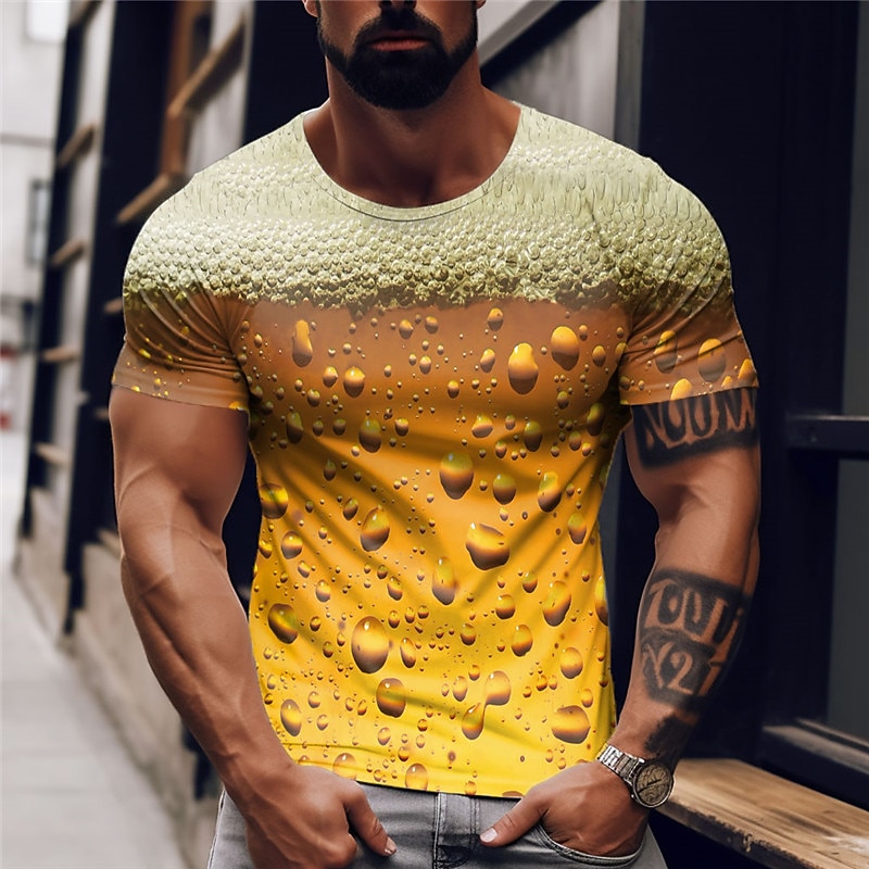 Men's Graphic Beer T Shirt Short Sleeve T shirt 3D Print Crew Neck Shirt Vintage Fashion Designer Outdoor Daily Sports Yellow Blue Orange Spring & Summer Clothing Apparel S M L XL 2XL 3XL