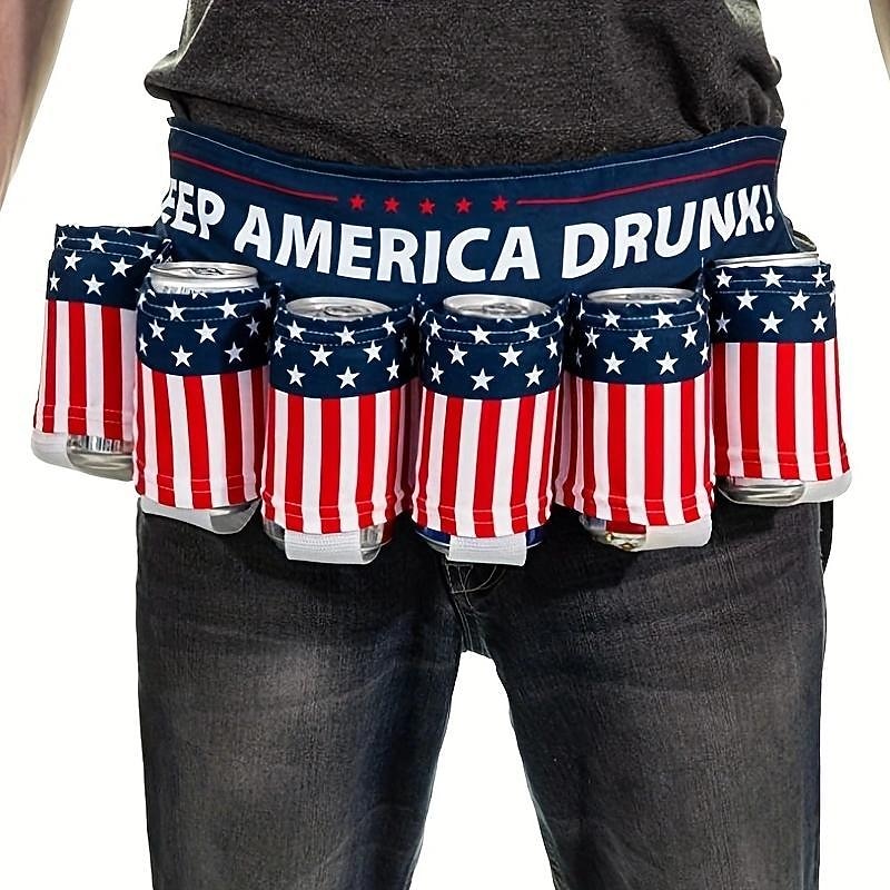 Independence Day Beer Belt, KEEP AMERICA DRUNK Beverage Beer Belt, Stripes And Stars Pattern USA Americana Patriotic Beer Belt, 4th Of July Party Decor, Summer Party Outdoor Decorations, Outdoor Party Favors