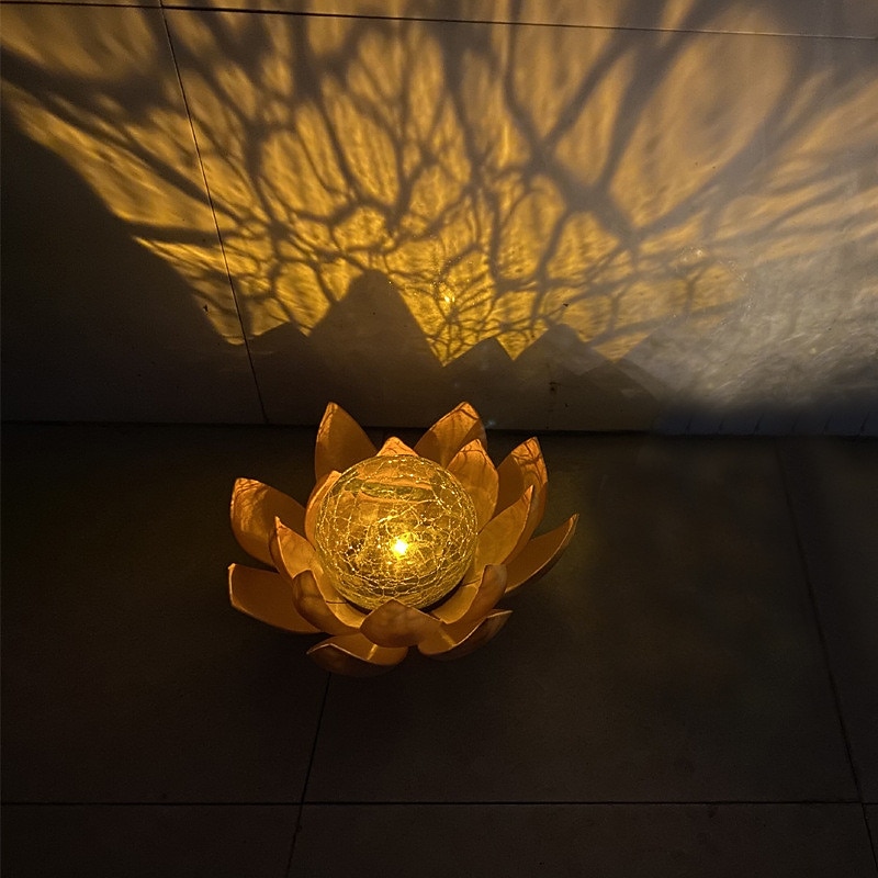 Outdoor Waterproof Solar Power Lotus Flower Light For Garden Yard Patio Lawn Path Driveway Decor Landscape Lights Solar Amber Cracked Glass Ball Light3