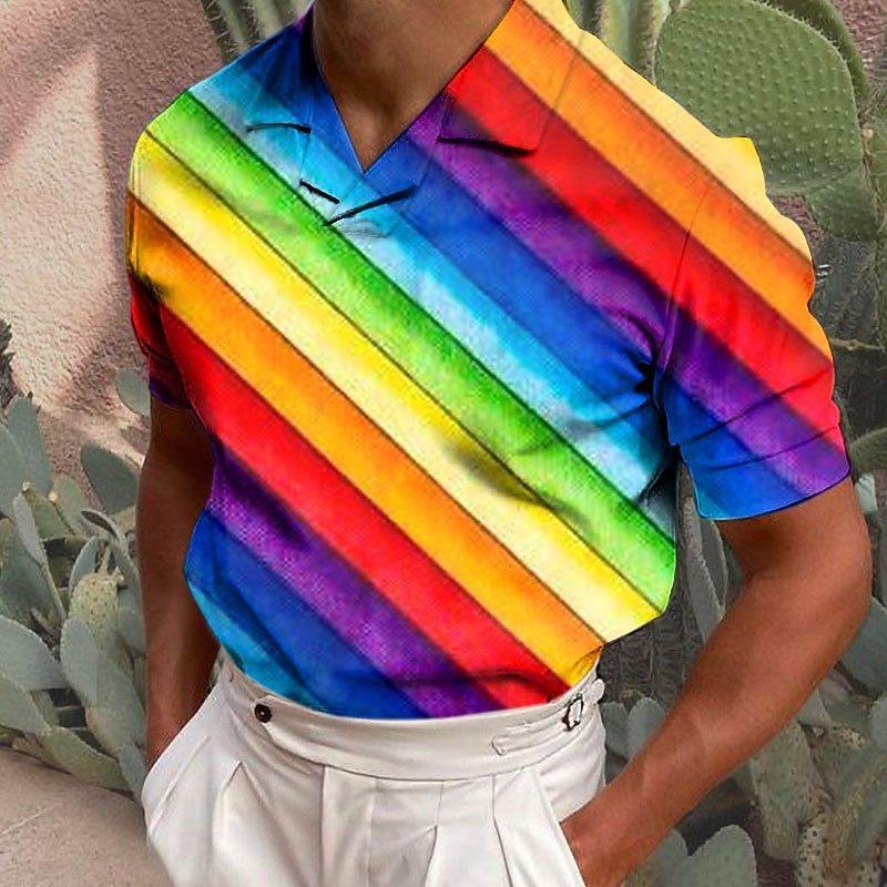 Men's Rainbow Striped Graphic Prints Polo Shirt Golf Shirt Short Sleeves Shirt Cuban Collar Outdoor Street A B C D E Print Clothing Apparel Fashion Designer Casual Breathable4