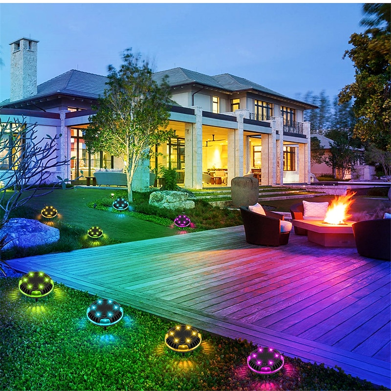 Solar Ground Lights Outdoor Garden Yard Patio Disk Light Multi-Color Auto-Changing 10LED Waterproof In-Ground Landscape Lighting2