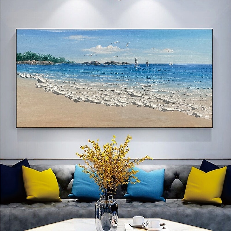 Beach Handmade Oil Painting Wall Art Modern Abstract Ocean Landscape Home Decoration Decor Rolled Canvas No Frame Unstretched