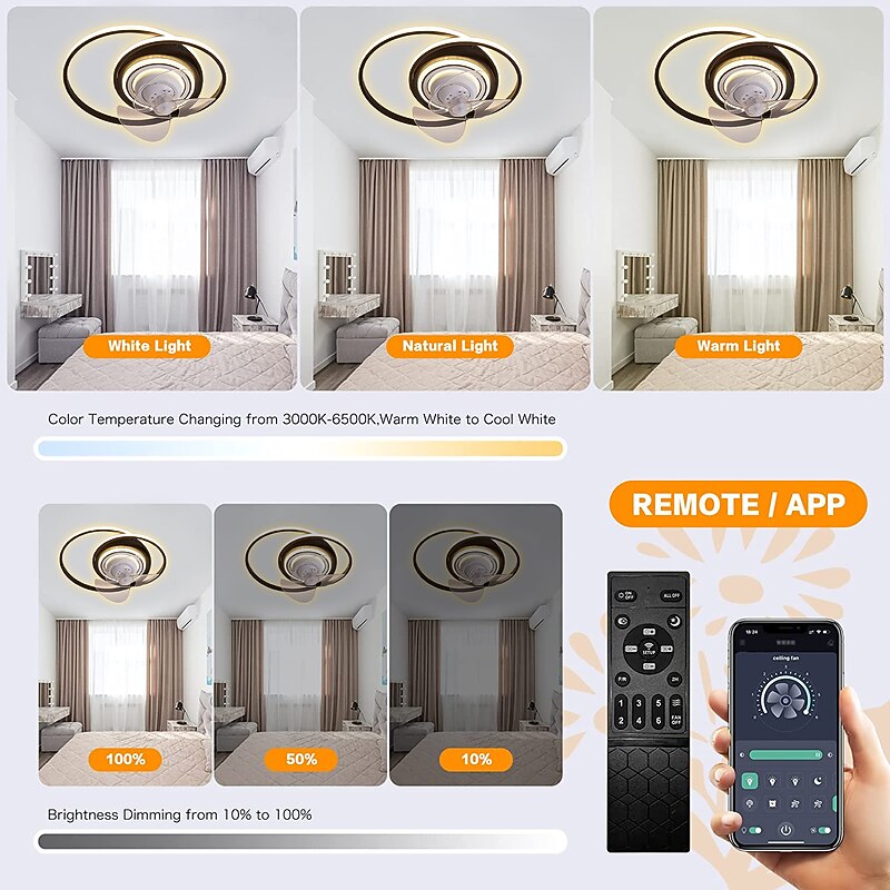 Ceiling Fan with Light Circle Design App & Remote Control 50cm Dimmable 6 Wind Speeds Modern Ceiling Fan for Bedroom, Living Room, Small Room 110-240V3