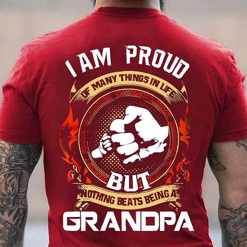 Men's Graphic Letter Hand T Shirt Back Print T Shirt Grandpa T Shirt Short Sleeve T shirt 3D Print Crew Neck Shirt Vintage Fashion Designer Outdoor Daily Sports Black Red Navy Blue Spring & Summer