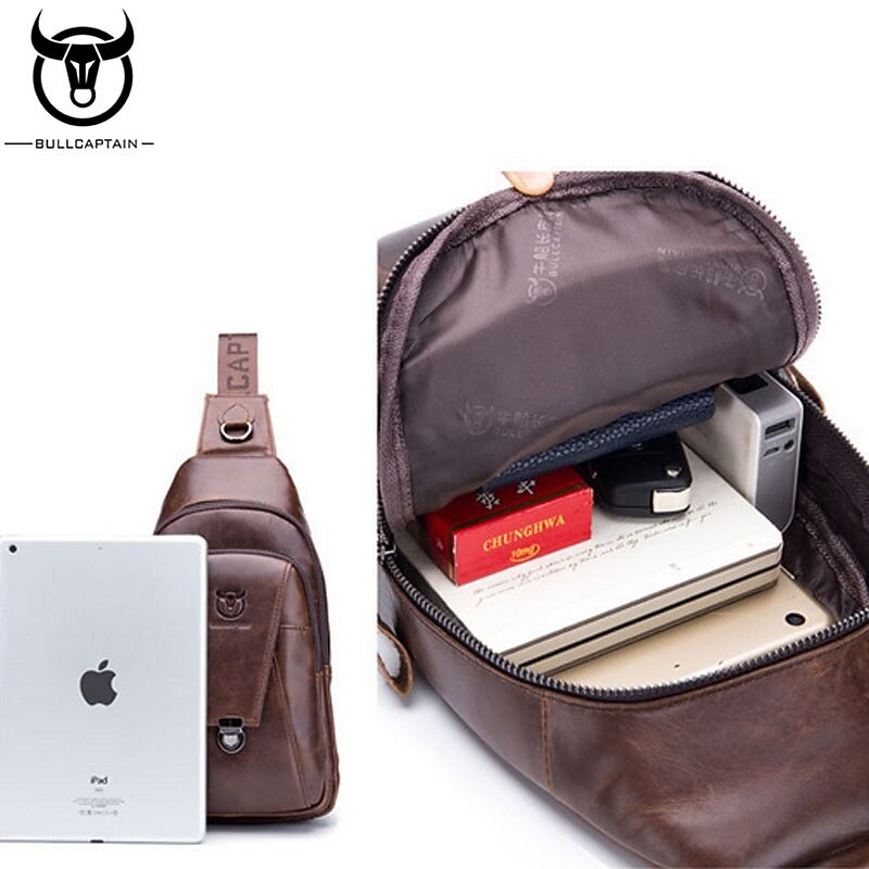 BULL CAPTAIN High Quality Men Genuine Leather Cowhide Vintage Chest Back Pack Travel fashion Cross Body Messenger Shoulder Bag2