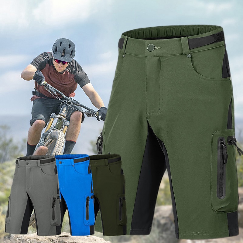 Men's Patchwork Cycling MTB Shorts Bike Baggy Shorts MTB Shorts Mountain Bike MTB Road Bike Cycling Sports 3D Pad Quick Dry Reflective Strips Moisture Wicking Black Army Green Clothing Apparel Bike2