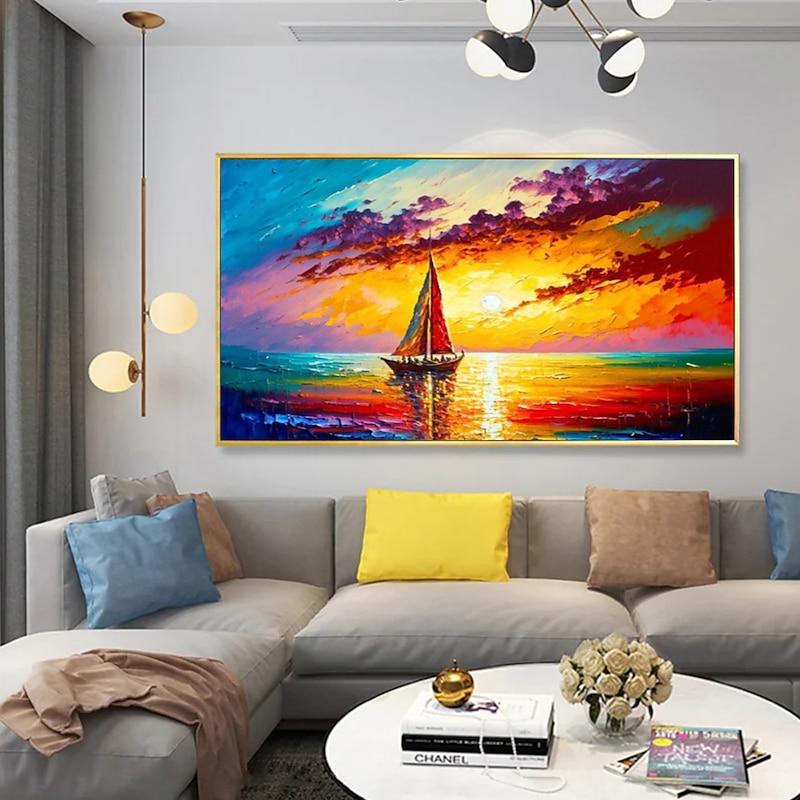 Oil painting hand-painted Mural Art Abstract Knife Painting Landscape Sea view Home Decoration Decorative Roll Canvas Frameless Unstretched2