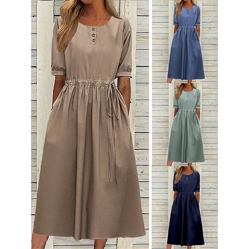 Women's Navy Blue Blue Light Purple Summer Spring Fall Midi Dress Casual Dress Swing Dress Basic Modern Casual Outdoor Daily Loose Fit Plain Crew Neck2