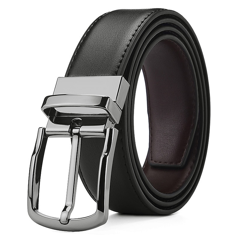 Men's Dress Belt Retro Casual Leather Belt Double-Sided Ratchet Belt Black Cowhide Alloy Pin Buckle Belt Stylish Gentleman
