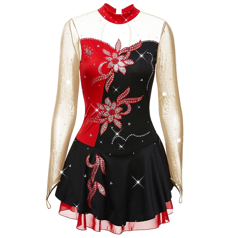 Figure Skating Dress Women's Girls' Ice Skating Dress Outfits Yan pink White / White Yellow & Yellow Patchwork Spandex High Elasticity Competition Skating Wear Classic Long Sleeve Figure Skating2