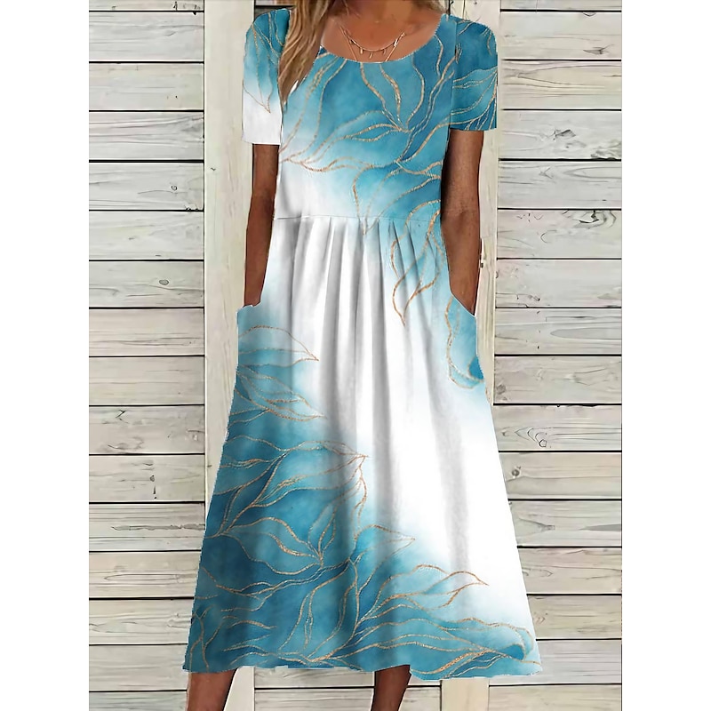 Women's Midi Dress Floral Pocket Print Crew Neck Daily Date Short Sleeve Summer Spring