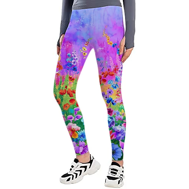 Kids Girls' Easter Leggings Floral Fashion Outdoor 7-13 Years Summer Purple2