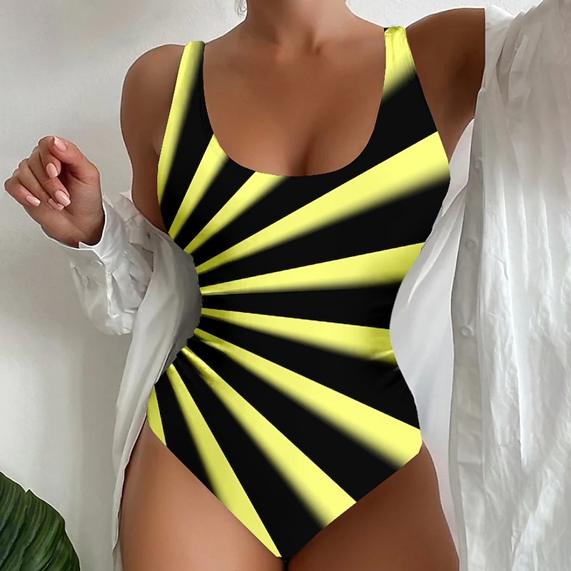Women's Swimsuits One Piece Normal Swimsuit Printing Striped Beach Wear Summer Bathing Suits4