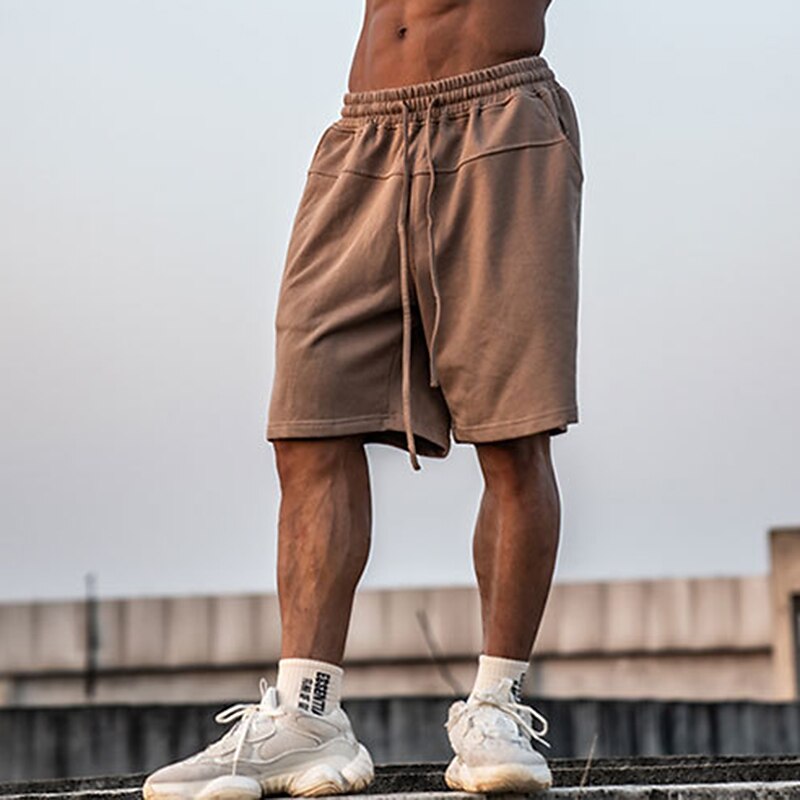 Men's Athletic Shorts Active Shorts Sweat Shorts Pocket Plain Comfort Breathable Outdoor Daily Going out 100% Cotton Fashion Casual Black Brown4