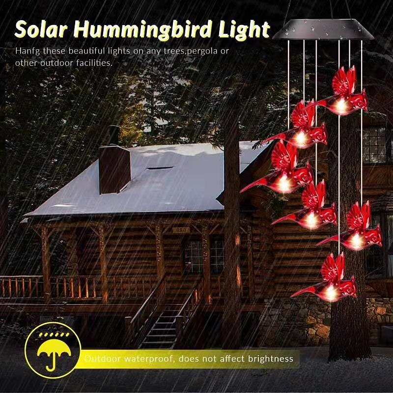 Solar Wind Chimes Red Bird Lights Outdoor Light LED Hanging Light Villa Courtyard Balcony Solar Wind Chimes Lights Christmas Holiday Decoration3