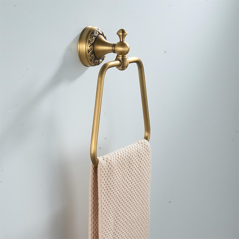 Antique Brushed Brass Towel Holder Towel Ring , Copper for Bathrooms, Trapezoid Hand Towel Rack Wall Mounted Decorative4