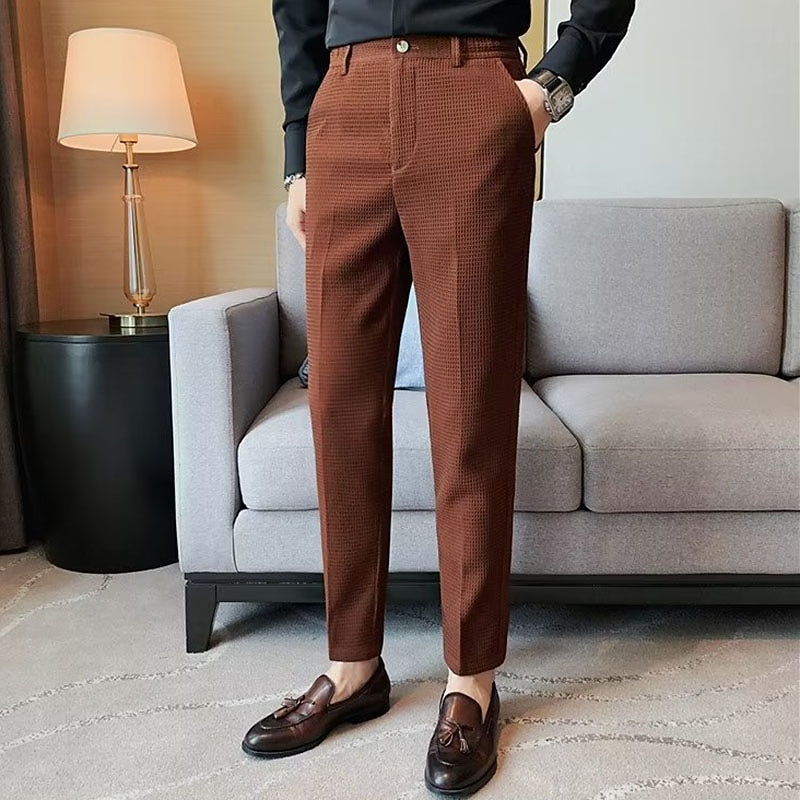 Men's Waffle Graduation Dress Pants Trousers Suit Pants Pocket Plain Comfort Breathable Outdoor Daily Going out Fashion Casual Black White4