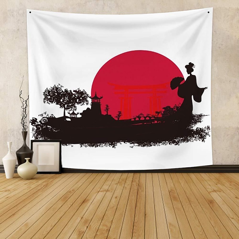 Japan Style Hanging Tapestry Wall Art Large Tapestry Mural Decor Photograph Backdrop Blanket Curtain Home Bedroom Living Room Decoration Temple Women Sun