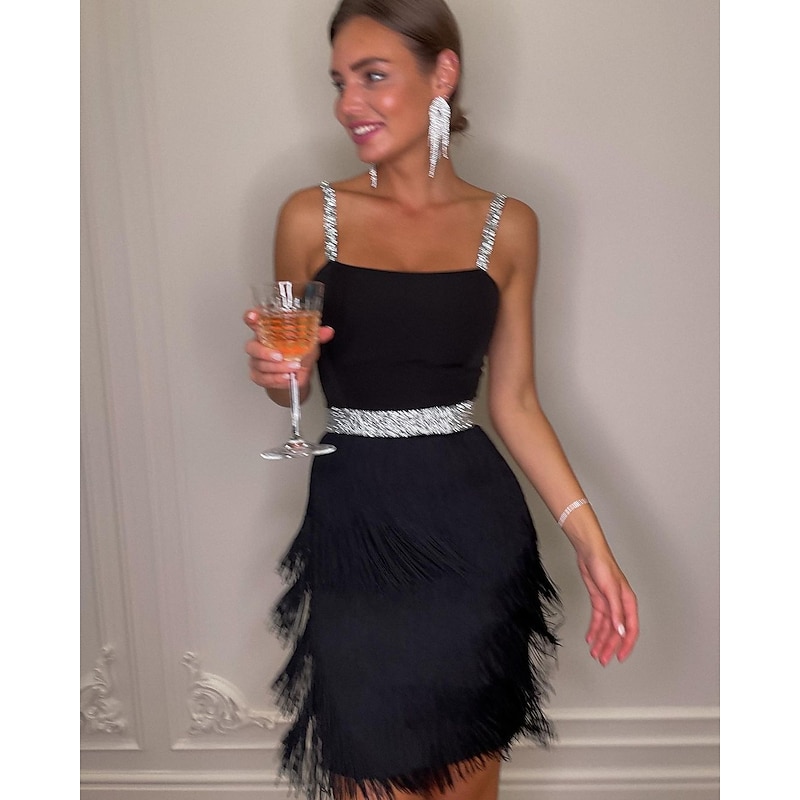 Retro Vintage Roaring 20s 1920s Short / Mini Flapper Dress Dress Masquerade The Great Gatsby Wedding Guest Tassel Fringe Fancy Dress Women's Performance Wedding Wedding Guest Adults' Dress Homecoming3