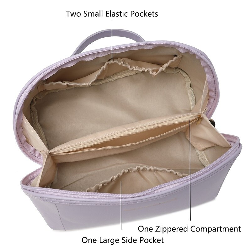 Women's Handbag Makeup Bag Cosmetic Bag PU Leather Travel Large Capacity Durable Solid Color Black White Pink3