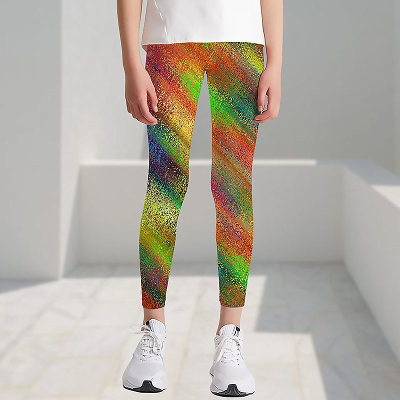 Girls' 3D Graphic Color Block Rainbow Leggings Summer Spring Active Cute Streetwear Kids 3-12 Years Outdoor Street Sport Slim3