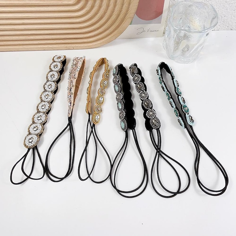 1 Pieces Rhinestone Beaded Elastic Headband Jewel Headbands Pearl Hair Band Crystal Beaded Women Head Wrap Lady Girls Hair Jewelry Accessories3