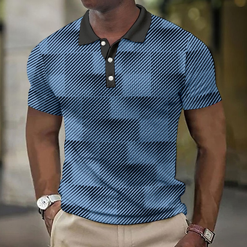 Men's Plaid Waffle Polo Shirts Golf Shirt Short Sleeve Polo Shirts Collared Shirts Vintage Casual Vacation Wear Formal Wear Festival Wear Buttons 3D Print White Pink Blue2