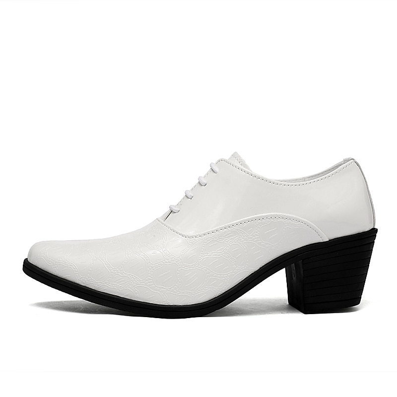 Men's White Patent Faux Leather Lace-Up Oxford Shoes – Vintage Crocodile Embossed Block Heel Dress Shoes for Weddings, Parties & Formal Events3