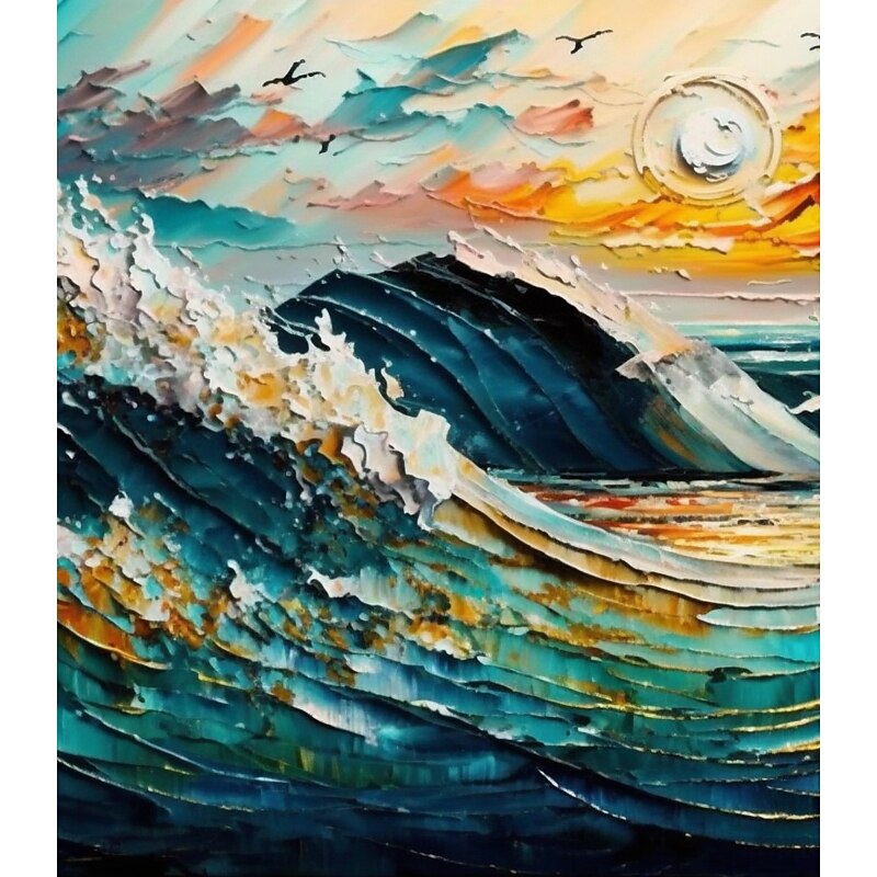 Handmade Oil Painting Canvas Wall Art Decor Original Sunset Abstract Sea View Painting for Home Decor With Stretched Frame/Without Inner Frame Painting2