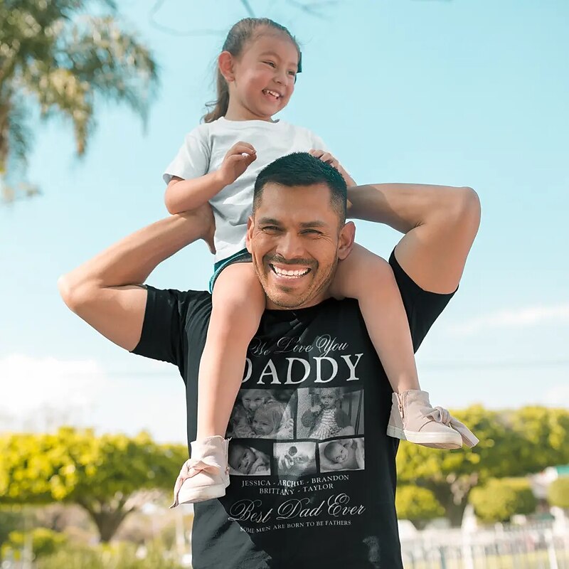 Father's Day Custom T Shirt for Dad Grandpa Gifts Add Your Own Photo Customized Shirts Personalized All Over Print Men's Tee3