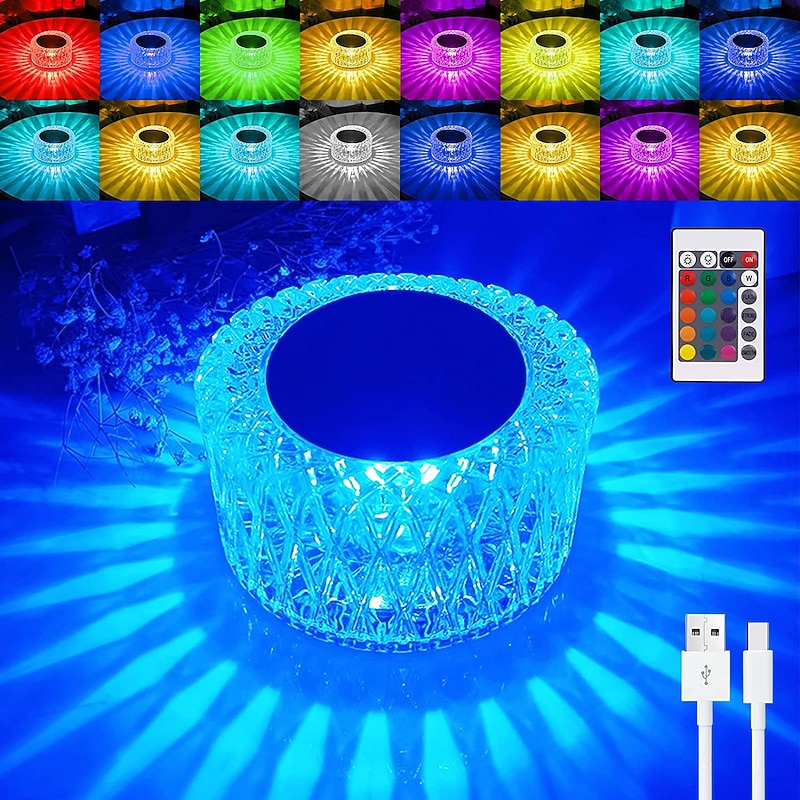 Bird's Nest Crystal Table Lamp Night Light Ambient Light 16 Color RGB Dimmable Touch Remote Control Light 1200mAh Rechargeable Decor Desk Lamp Acrylic Modern Style Romantic Bedside Lamp