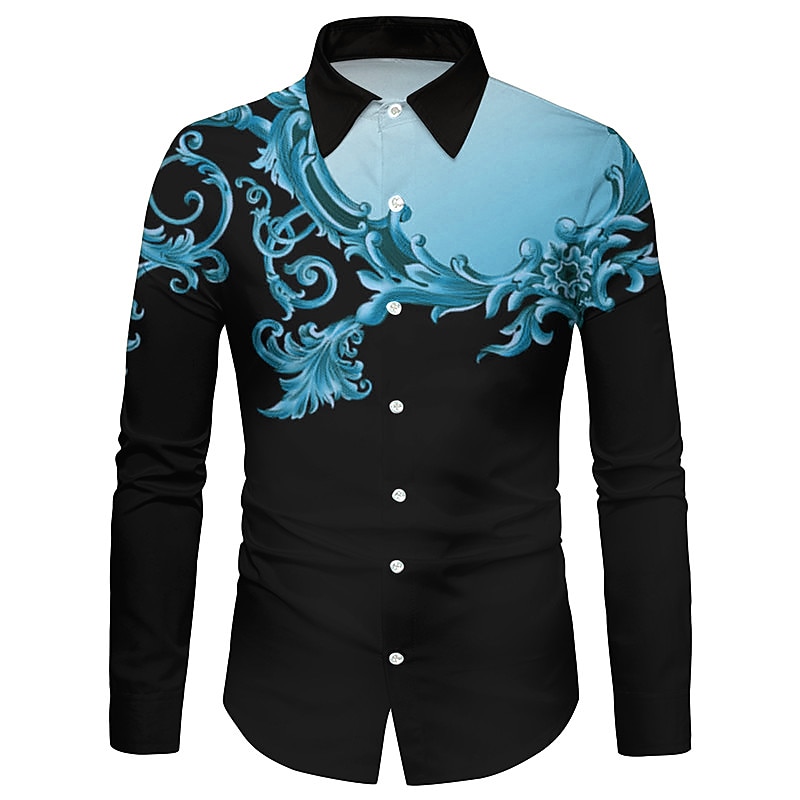Men's Floral Shirt Button Up Shirt Long Sleeve Fashion Casual Breathable Street Casual Daily Spring & Summer Collar 3D Print Button-Down Black Red Blue Purple4