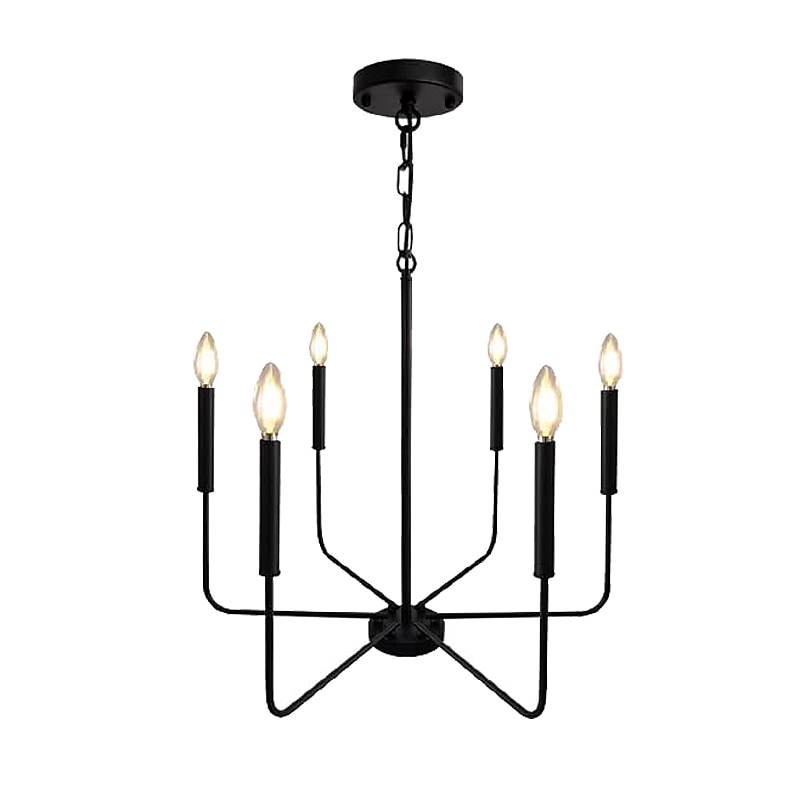 Chandelier 6-Light  26" Modern Metal Farmhouse Chandelier Wrought Iron Classic Candle Ceiling Pendant Light Fixture for Dining Room Living Room Kitchen Island Entry Stairwell, Dia 26" 110-240V2
